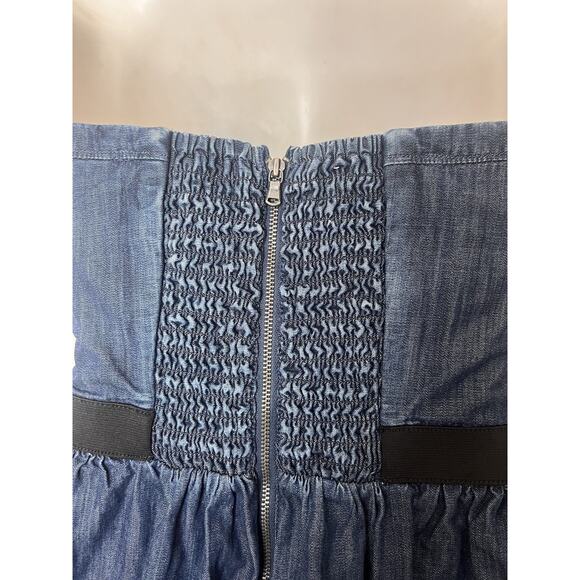 Club Monaco Blue Denim Bustier Strapless Smocked Pocket Dress Women’s Sz 4 - Picture 8 of 10